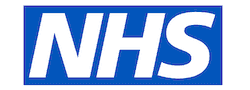 NHS logo: Bold white letters NHS on a blue rectangular background, representing the National Health Service in the United Kingdom.