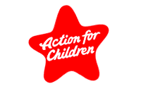 A red star-shaped logo with the words Action for Children written in white, cursive lettering across the centre.